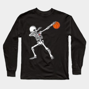 Dabbing Skeleton Basketball Funny Boys Halloween Gift Long Sleeve T-Shirt